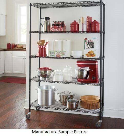 lot 153 image: Wide 5-Shelf Metal Rolling Rack - B...