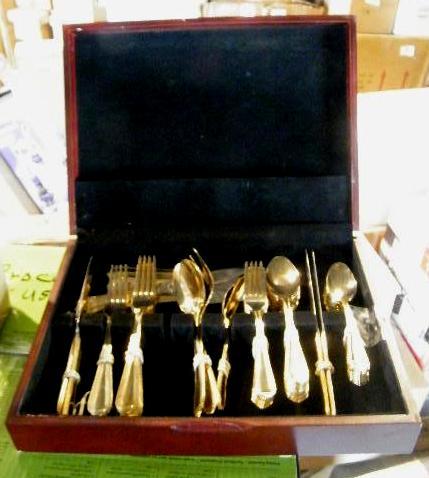 lot 16 image: Gold Plated Silverware Set - Comes ...