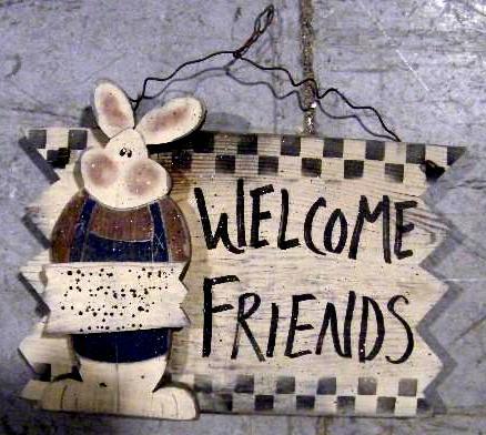 lot 228 image: Wooden Handmade Rabbit &quotWelcom...