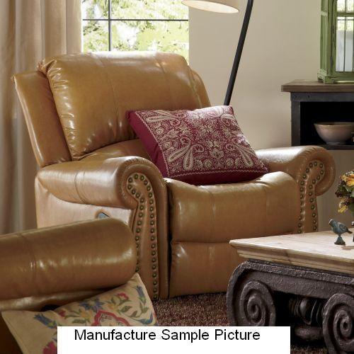 lot 57 image: Camel Nailhead Recliner - This comf...
