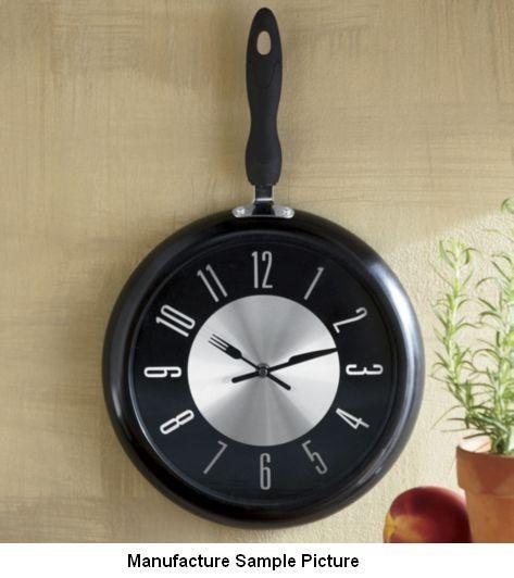 lot 86 image: Black Fry Pan Wall Clock -&nbspUse...