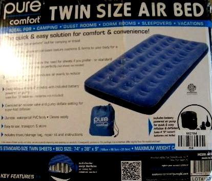 lot 99 image: Pure Comfort Twin Size Air Bed - Ma...