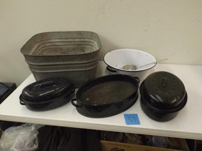 Tubs, roasters, and pans 1 Galv...