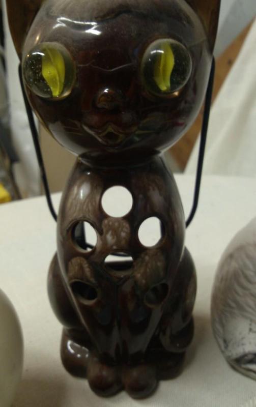 Vintage Art Pottery Cat Hanging Can...