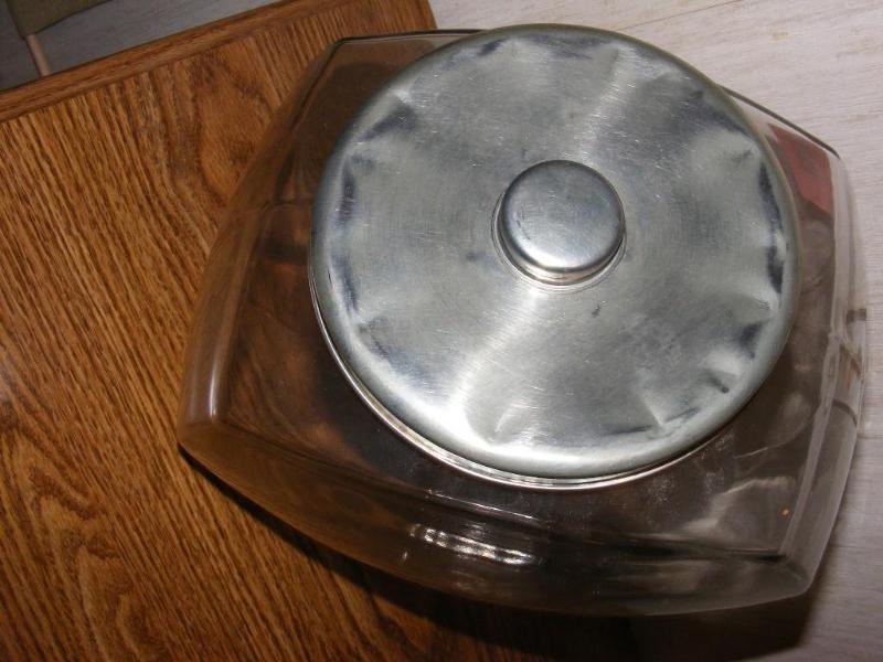 lot 125 image: Large Glass Cookie Jar with metal l...
