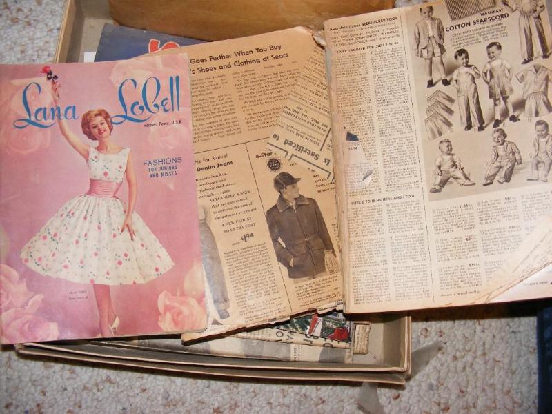 lot 127 image: Box of old magazines and Sears Cata...