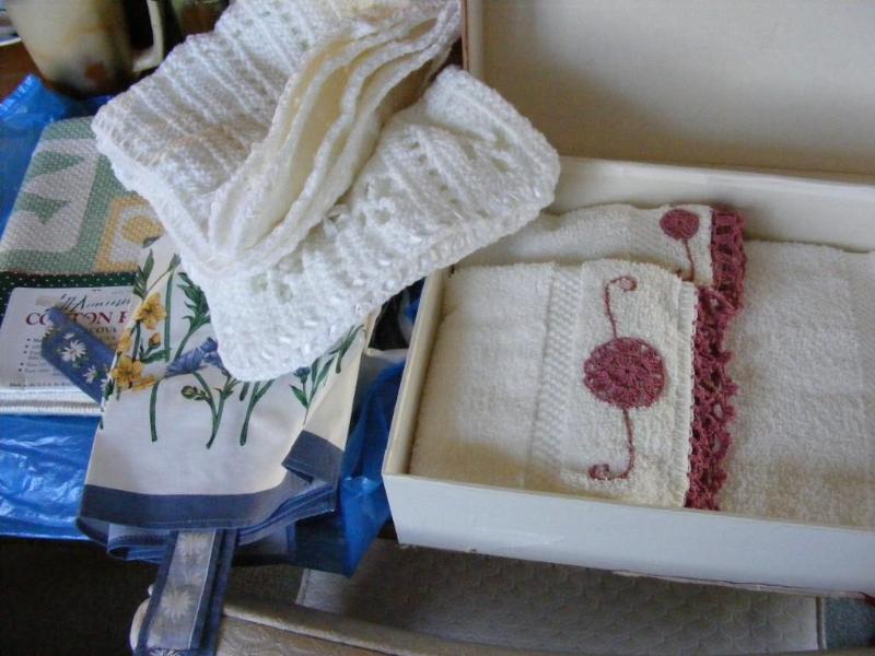 lot 187 image: Cotton Rug, apron, crochet doll bla...