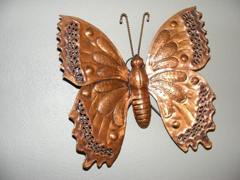 lot 262 image: Large butterfly, metal wall hanging...