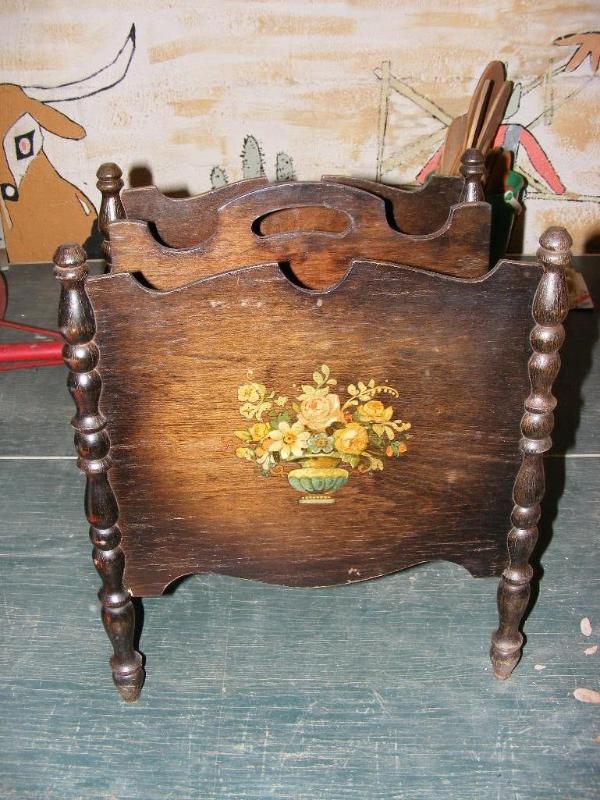 lot 309 image: Wooden Magazine Rack with flower de...