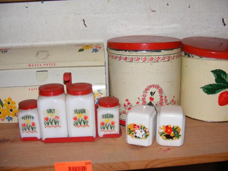 lot 329 image: vintage kitchen items, canister set...