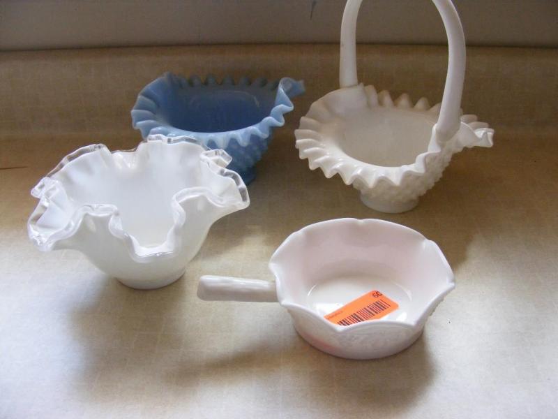 lot 60 image: Milk Glass basket and bowls...