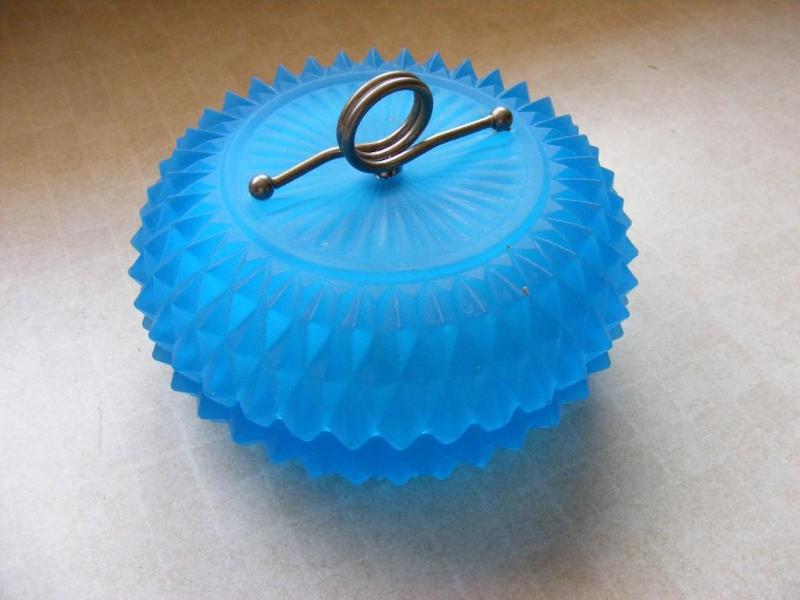 lot 74 image: Blue Glass Covered Dish with metal ...