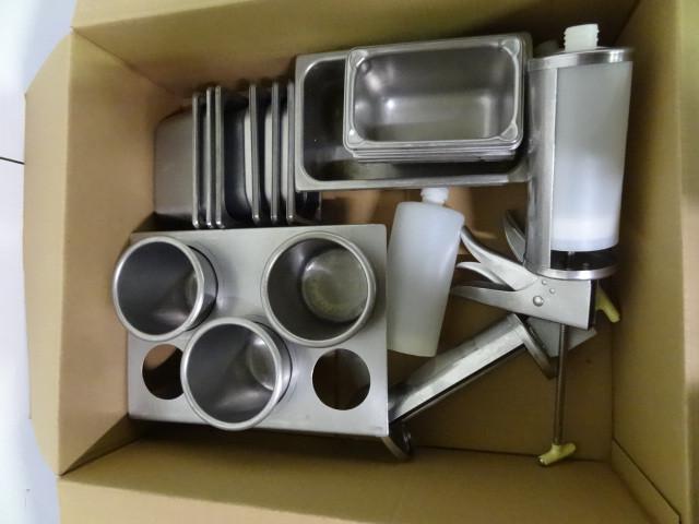 Mayo gun dispensers. Stainless pans...