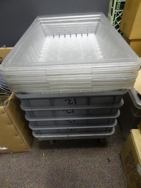 5 Grey Tubs. 6 Plastic Tubs with Ho...