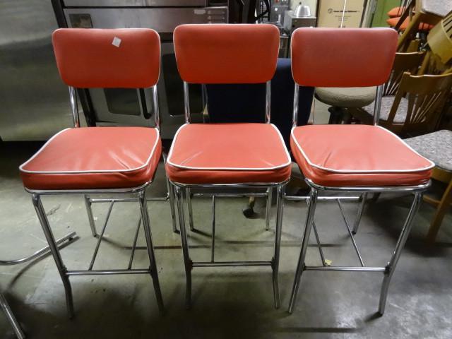 3 steel framed cushioned stools...