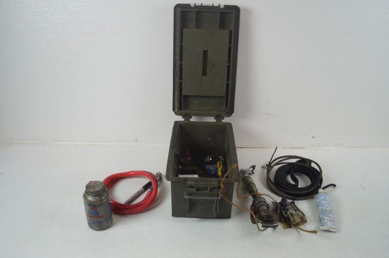 plastic ammo box of misc tools and ...