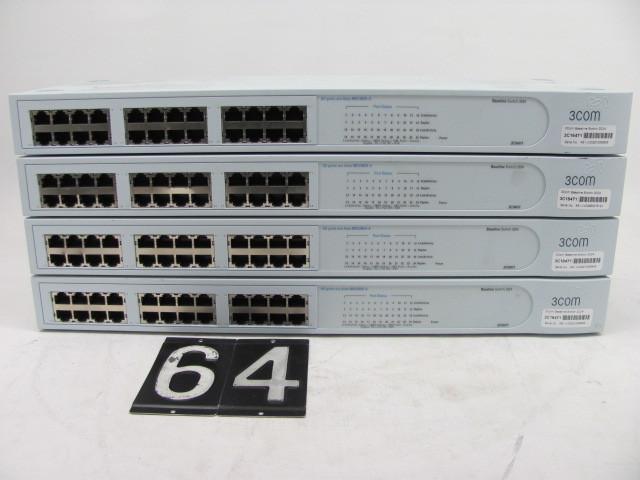lot 64 image: Lot of 4 3com 2024 baseline switche...