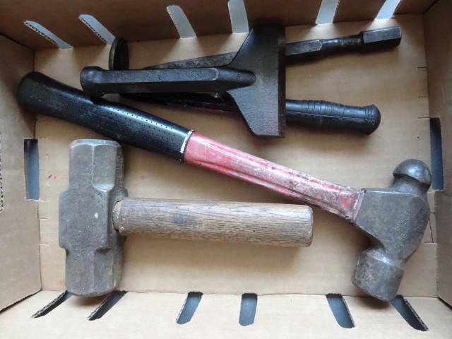 lot 178 image: 2 hammers. Pry bar. 2 chisels...