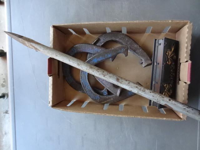 lot 271 image: 4 horse shoes and 1 stake. Case wit...