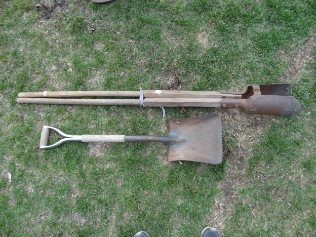 lot 43 image: Square shovel and clam post hole di...