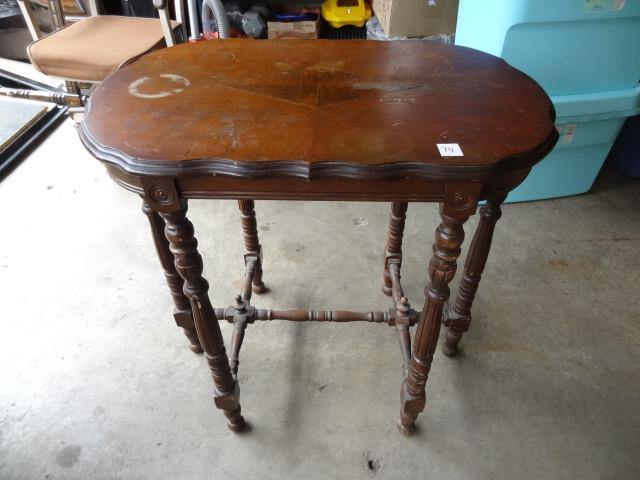 lot 74 image: Vintage wood table. Could use a lit...