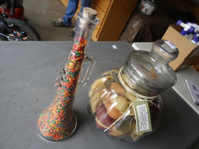 lot 99 image: Glass jar with colored pasta. Glass...