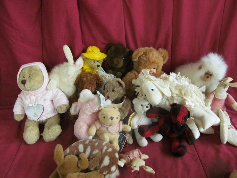 lot 140 image: Stuffed Animals - Monkey, Bears, Ra...