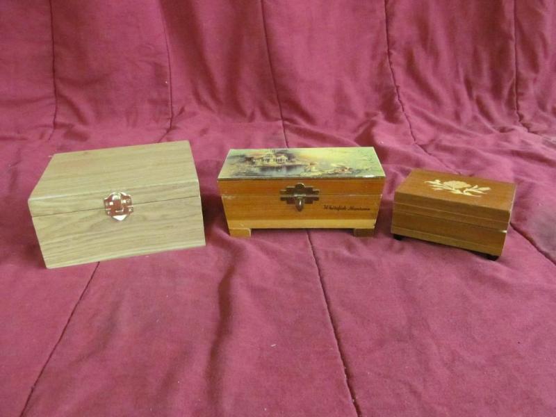 lot 159 image: 3 Wood Boxes - 1 Has Shaving Kit, 1...