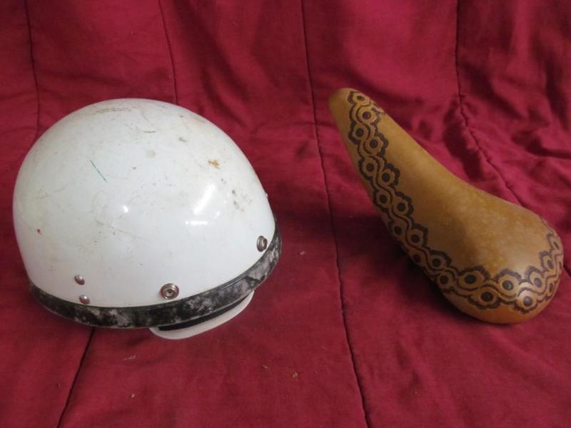 lot 209 image: Vintage Motorcycle Helmet and Leath...