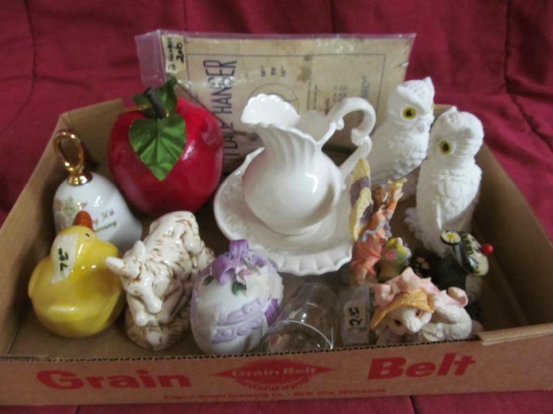 lot 24 image: Box of Figurines - Owls, Apple, Hor...