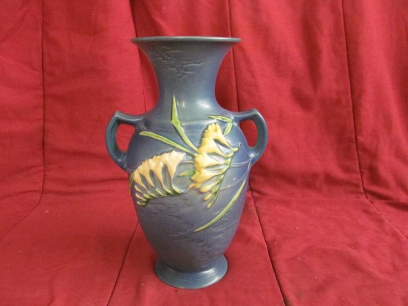 lot 36 image: Large Blue Vase, 13 in, Roseville U...