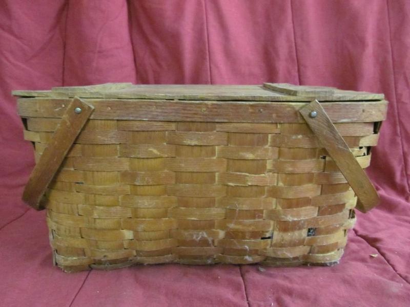 lot 52 image: Woven Wood Picnic Basket with Origi...