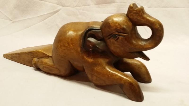 Hand Carved Wood Elephant Door Stop...