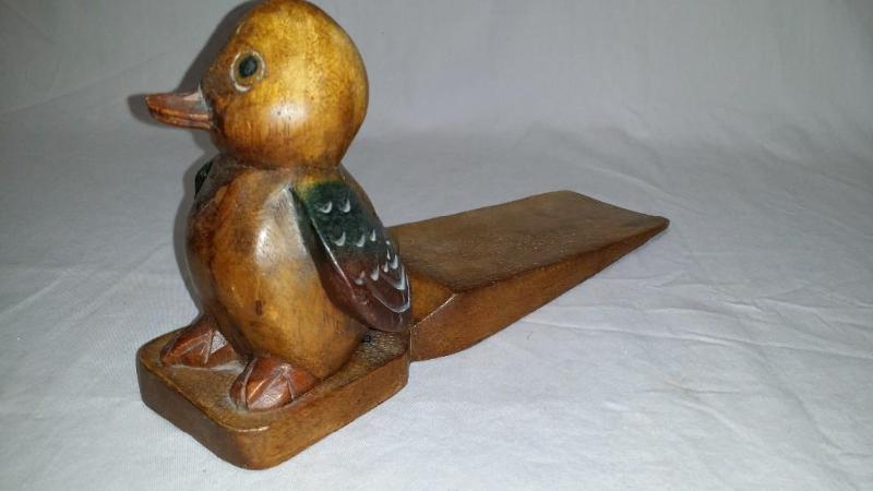 Hand Carved Wood Duck Door Stop. Me...