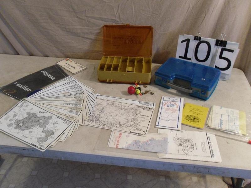 lot 105 image: 2 Small Tackle Boxes, Lake Maps, Ve...