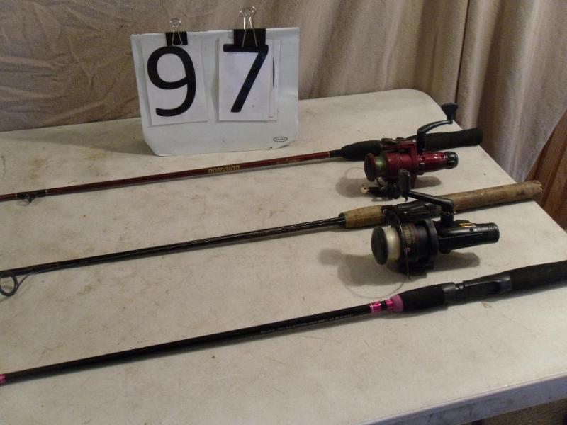 lot 97 image: Lot of 3 Fishing Rods and 2 Reels. ...