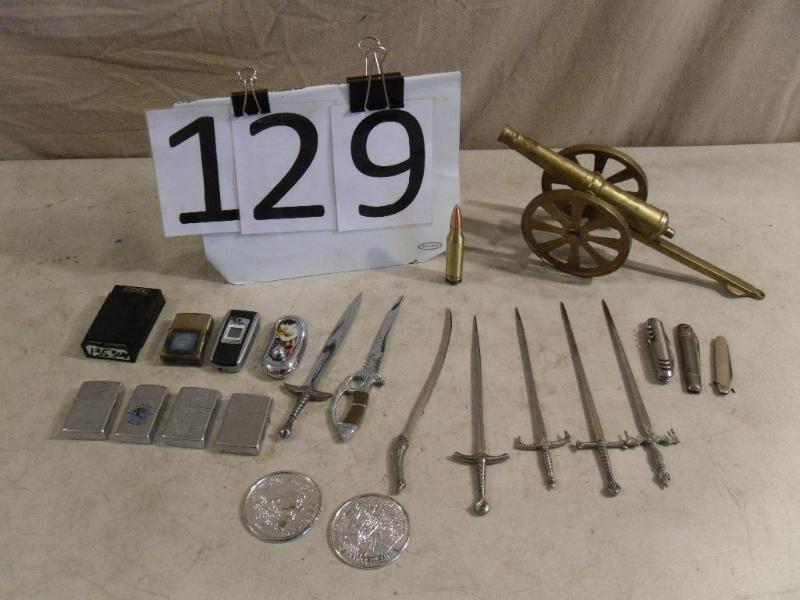 lot 129 image: Small SwordsKnives, Brass Cannon, ...