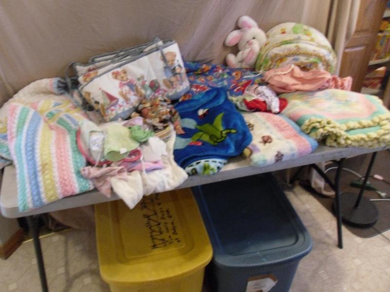 lot 211 image: 2 Totes with Lids Full of Baby Blan...
