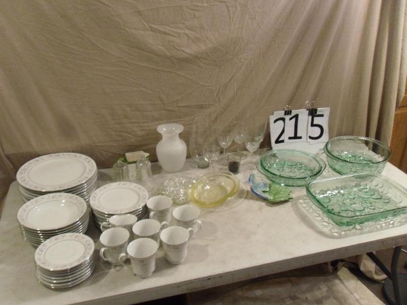 lot 215 image: Decorative Glass Pan Set, Stemware,...