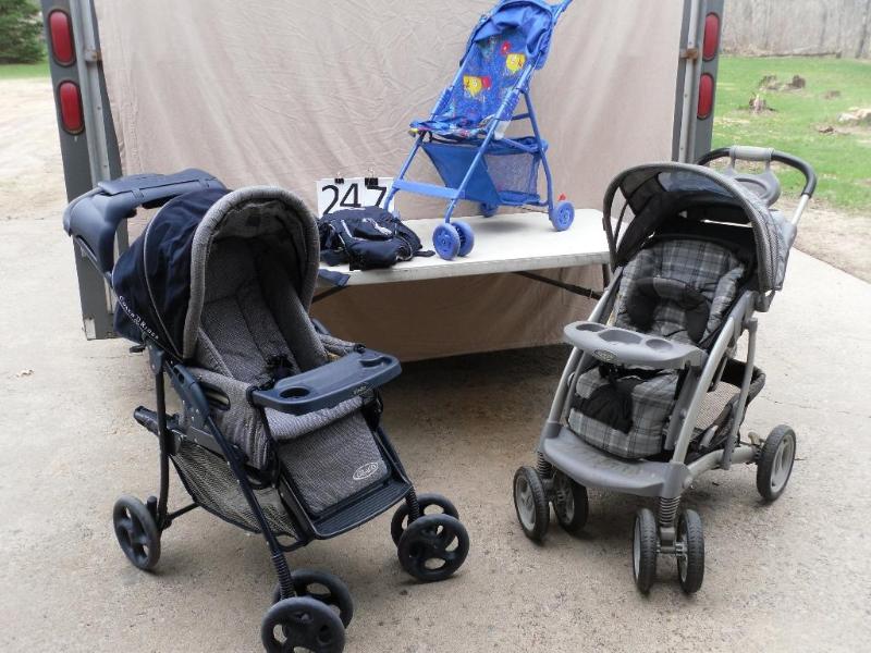 lot 247 image: 2 Baby Carriers and 3 Assorted Stro...