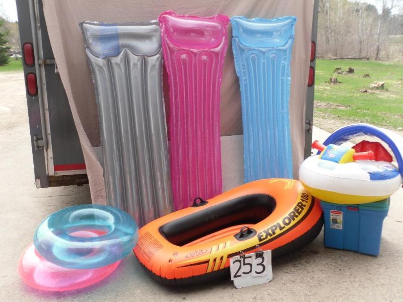lot 253 image: 3 Assorted Floaties, 2 Tubes, Explo...