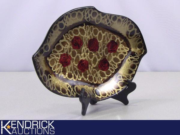 Folk Art Enameled Rose Themed Serving Tray