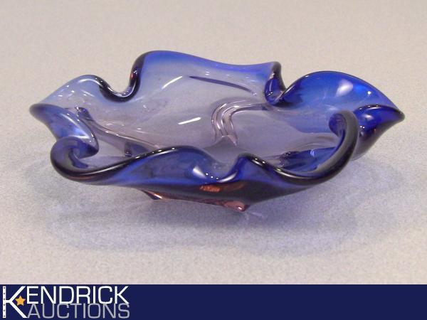 Blue and Violet Thick Art Glass Candy Dish