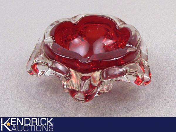 Red Thick Art Glass Candy Dish