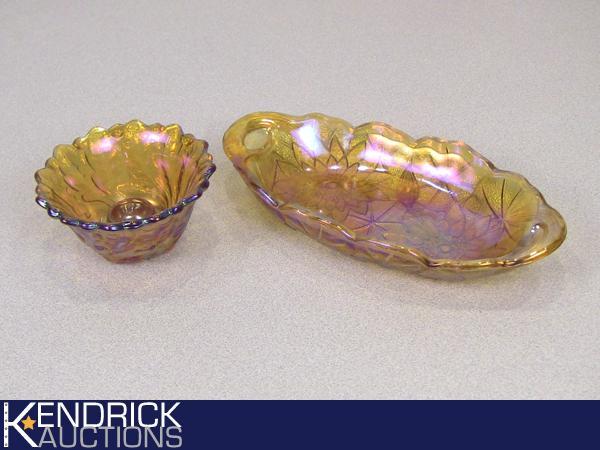 Amber Carnival Glass Candy Dish and Serving Tray