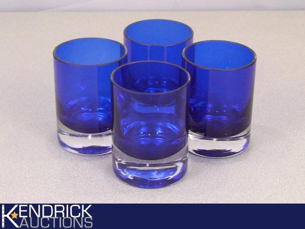 4 Piece Cobalt Blue Mint Condition Low Ball Glass Set