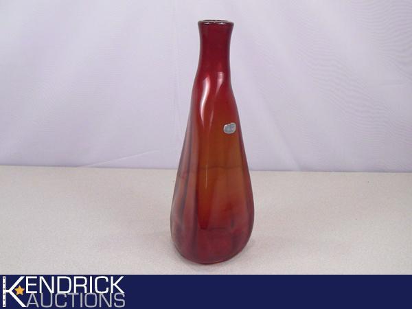 Large Hand Blown Red and Amber Bischoll Hand Blown Art Glass Vase
