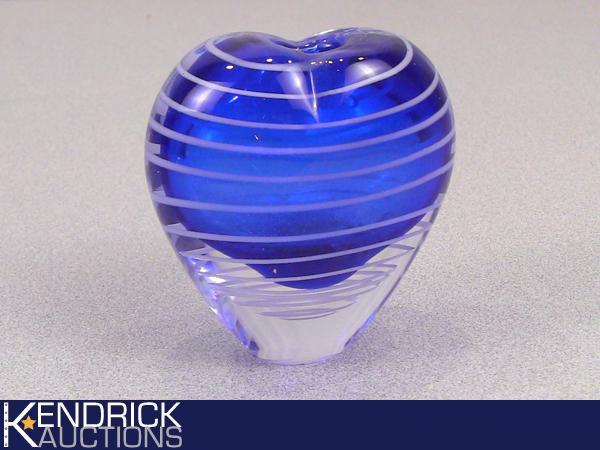 Blue With White Swirl Heart Shaped Art Glass Vase