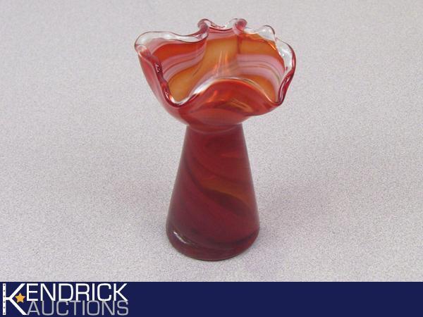 Hand Blown Red and Amber Swirl Art Glass Vase
