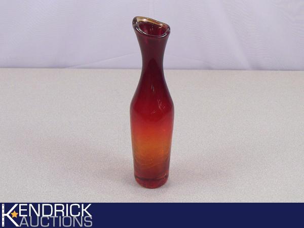 Hand Blown Red and Amber Art Glass Vase